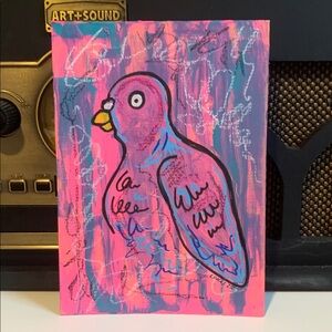 Maximalist Pigeon Neon Bird Painting - Original Art - Weird Art